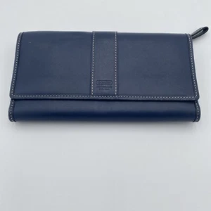 COACH Hamilton leather wallet trifold Nacy Blue Clutch Snap Zipper - Picture 1 of 8