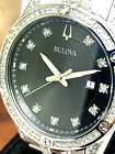 Bulova Men's Watch 96k105 Quartz Black Dial Crystals Silver Stainless Steel 43mm