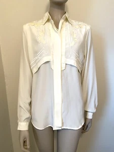 Susan Hutton Vintage weiß Langarm Bluse Top Blumen bestickt Shirt 6 - Bild 1 von 6