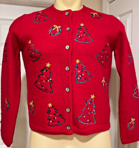 Karen Scott Sport Christmas Holiday Women's Cardigan Sweater Petite Small Red