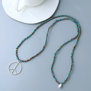 KELITCH Classic Peace Sign Necklace Love Hippie Pendant Crystal Beaded Necklace - Bild 1 von 7