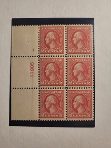 Scott # 528 George Washington 2 Cent Briefmarkenplatte 6er Block postfrisch - Bild 1 von 3