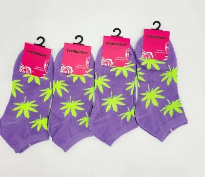 Everbright 4 pairs Weed Socks Women Teens Low Cut Size 9-11 Color Purple NEW - Image 1 of 4