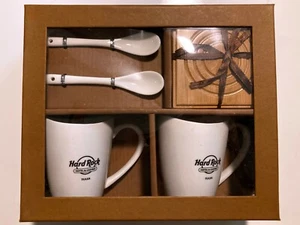 Hard Rock Hotel Casino Tulsa Coffee for Two Cups Spoons Coasters Gift Set - Picture 1 of 6
