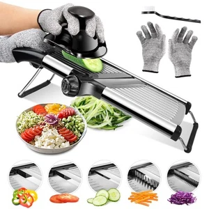 Mandolina per Verdure Professionale Mandolina in Acciaio Inox con Guanti di - Foto 1 di 12
