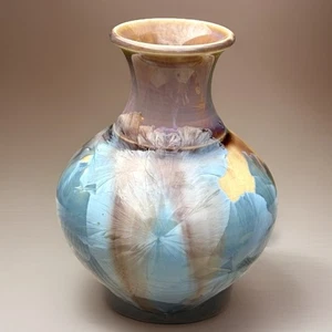 Phil Morgan Vase Crystalline Pottery Glazed Vintage Blue Yellow Brown 4in Signed - Picture 1 of 8