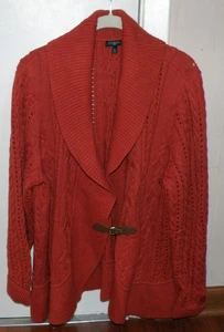 Talbots orangefarbene Strickjacke mit Zopfmuster und Lederschnallenverschluss - Damen 3X - Bild 1 von 2