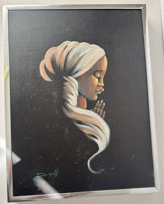 ELAINE DUNGILL  AFRICAN AMERICAN WOMAN PRAYING CANVAS PAINTING 16x12 - Image 1 of 4