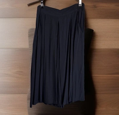 Pantalones Cortos Vintage Carole Little Culottes M/L Negro Rayón Fluido Minimalista EE. UU. Foto 1 de 4