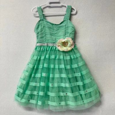 Vestido de tul Weissman para niñas MC que ambos conocemos verde menta danza flor lentejuelas cinta Foto 1 de 4