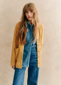 Yellow  Leather Jacket Women Pure Suede Casual Size XS S M L XL XXL Custom Made - Picture 1 of 7