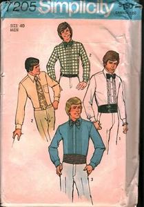 7205 Vintage Simplicity SEWING Pattern Mens 1970s Tux Shirt Cummerbund Bow Tie - Picture 1 of 2