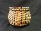 Vintage Handmade Woven Basket Multicolored Signed