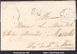 FRANCE MARQUE POSTALE AVEC CAD BLEU PARIS BUREAU CENTRAL DU 17/02/1835 + PP - Picture 1 of 2