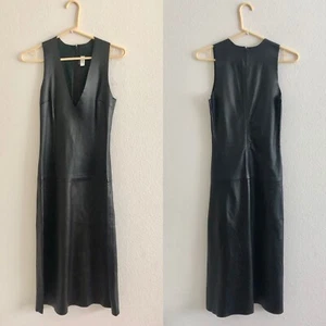 VERKAUFT Jenisa Washington Damen Leder Midi niedriger V-Ausschnitt Kleid Größe 4 - Bild 1 von 3