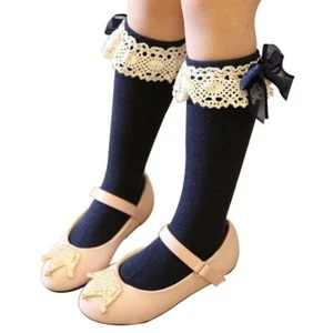 Lace Knee High Socks - 1-6 Years Children Bows Style Princess Long Solid Socks - Picture 1 of 18