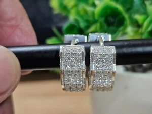 2.50 Ct Round Cut Moissanite Men's Huggie Hoop Earrings 14K White Gold Plated - Picture 1 of 10