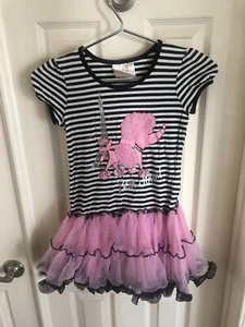 Beautees Poodle Eiffel Tower Bon Jour Pink Black Dress Size 6X - Fast Shipping - Picture 1 of 6