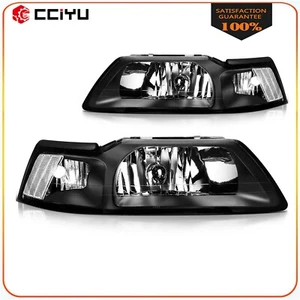 Headlights Assembly Fits 1999-2004 Ford Mustang Black Housing Left+Right L+R - Picture 1 of 8