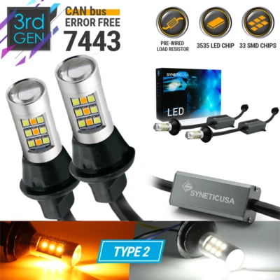 Syneticusa Type2 Switchback White/Amber 7443 LED Turn Signal Parking Light Bulbs - Image 1 of 4