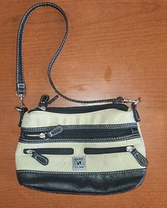 Purse Stone & Co. Handbag Black & Cream Leather 6 Zipper Compartments - Picture 1 of 9