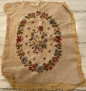 Vintage Completed Needlepoint Oval Floral 20” X 16” Red Blue Green Handmade - Picture 1 of 9