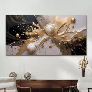 Abstract Gold and Black Art Canvas, Modern Wall Decor, Home Aesthetic - Picture 1 of 18