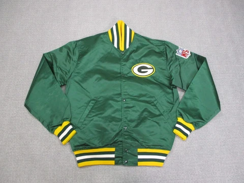 Vintage Green Bay Packers Jacket Mens Medium Green Starter Satin Bomber Coat NFL Cover
