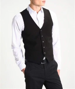 Herren Weste Schwarz Tweed Anzug Jackett Sakko Formel Hochzeit Business Elegant - Picture 1 of 13