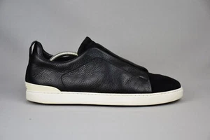 Ermenegildo Zegna Triple Stitch Shoes Men Black Leather Sneakers US 9 UK 8 EU 42 - Picture 1 of 11
