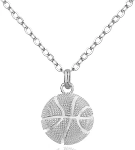 Silver Basketball Necklace, Mens Ball Pendant , NBA Hoops, Jordan, Lebron, Curry - Picture 1 of 5