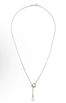 Tiffany & Co Silver Elsa Peretti Open Heart Pearl Chain Lariat 19" Necklace - Image 1 of 4
