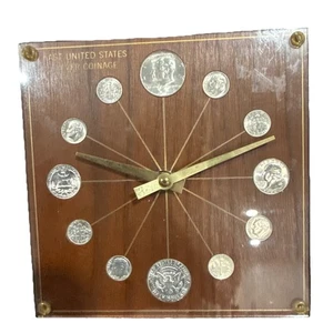 Marion Kay Numismatic 1964 Last United States Silver Coinage Clock 72 Walnut MCM - Picture 1 of 6