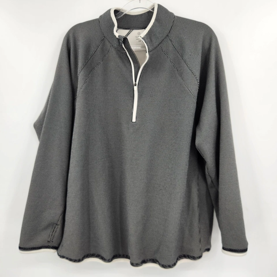 Sudadera Pullover T By Talbots Cuarto Cremallera Mujer Talla Grande 2X Negra Blanca Foto 1 de 4