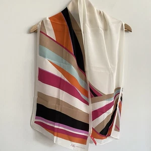 Anne Klein Silk Scarf MCM Rainbow Art Designer Retro Fun Party 70s Multi - Picture 1 of 8