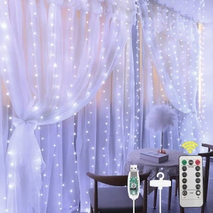 Fairy Curtain Lights,300 LED White Window Curtain String Light,8 Modes 9.8×9.... - Picture 1 of 7