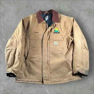 Carhartt Work Jacket Mens XL Brown Corduroy Collar Workwear Rugged C003 BRN - Picture 1 of 8