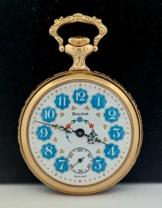 Vintage 1975/76 Bulova Bicentennial Fancy Dial 47.5 mm Swiss Pocket Watch - Runs - Picture 1 of 9