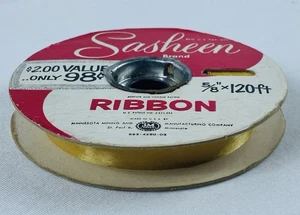 Vintage 3M Sasheen Ribbon GOLD 5/8"x120ft Roll | 40 Yards ~ Roll Partial - Picture 1 of 9