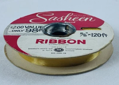 Vintage 3M Sasheen Ribbon GOLD 5/8"x120ft Roll | 40 Yards ~ Roll Partial - Image 1 of 4