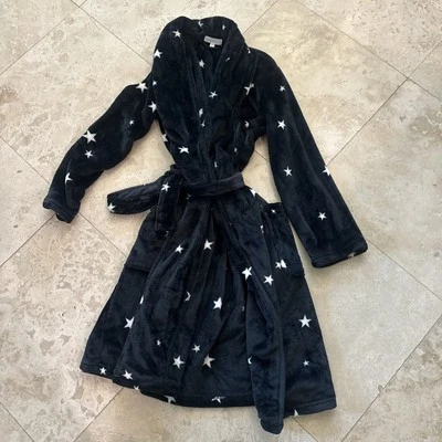 PJ SALVAGE Luxe Plush Hooded Robe Sz S black White Stars Pockets Gorgeous Cozy - Image 1 of 4