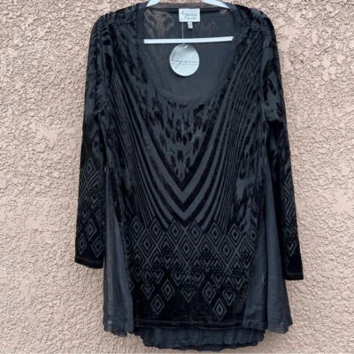 Womens XL Black Velvet Print Burnout Shirt Blouse w Attached Tank Underneath NWT - Image 1 of 4