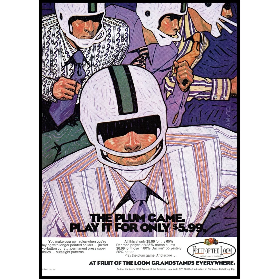 Camisa de vestir Fruit of the Loom 1971 anuncio impreso vintage jugadores de fútbol arte de pared Foto 1 de 1