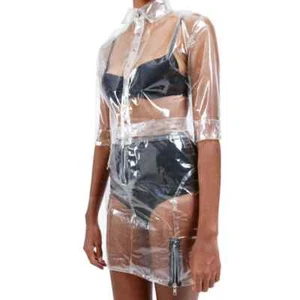 Sexy See Through Dress Gothic Clear PVC Button Up Jacket with Mini Pencil Skirts - Picture 1 of 15