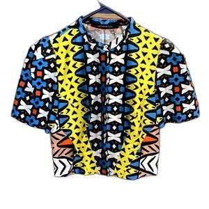 Katharine Kidd Maximalist Geometric Colorful Short Sleeve Button Up Blouse sz S - Picture 1 of 6