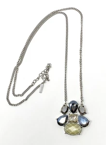 Signed Lane Bryant Blue Glass Rhinestone Pendant Silver Tone Necklace 32" - Picture 1 of 3