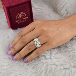 Natural Diamond 1.62ct Half Eternity Ring 14k White Gold Women Engagement Ring - Picture 1 of 6