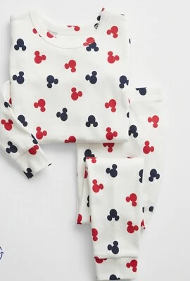 NWT Baby Gap DISNEY Mickey Mouse White Long Sleeve & Pants PAJAMAS Size 4 Unisex - Image 1 of 3