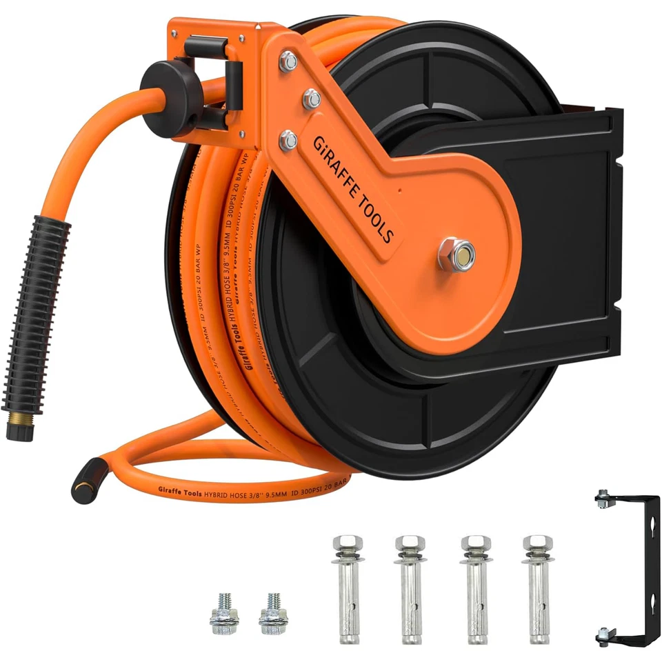 Giraffe Tools 50FT Retractable Air Hose Reel Air Compressor Hose Reel 300 PSI - Image 1 of 4