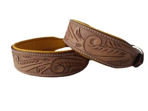 Shwaan Leather Dog Collar Natural Color Genuine Hand Tooled Floral Pattern Gift - Picture 1 of 16